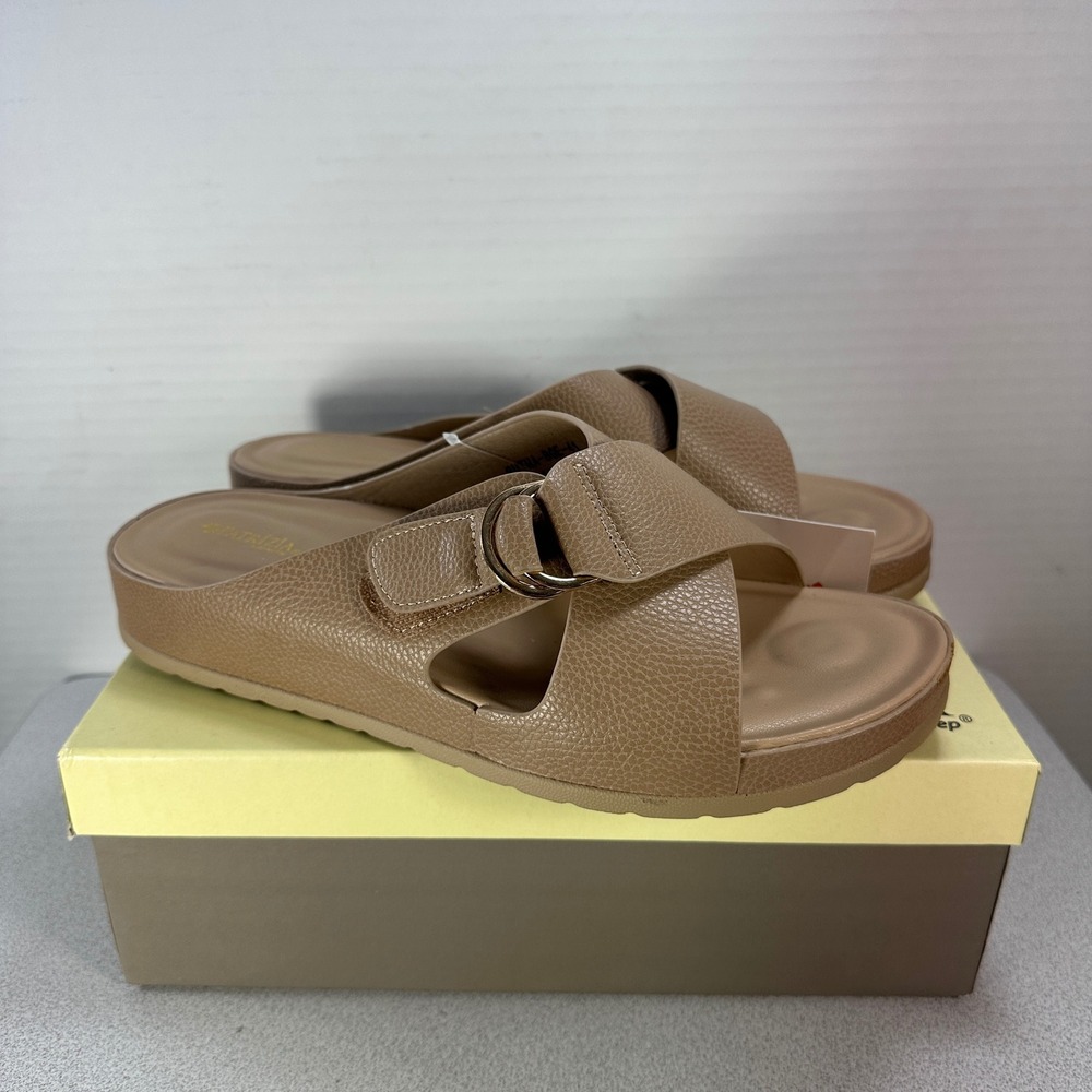 Patrizia Women's‎ 9.5-10 Rutha Slide Sandals Beige Textured Buckle RUTHA-BGE NEW